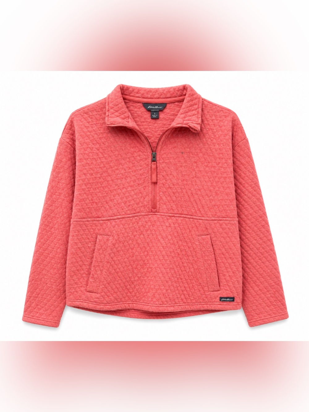 Eddie Bauer Coral Quilted Quarter Zip Pullover Sweater Small